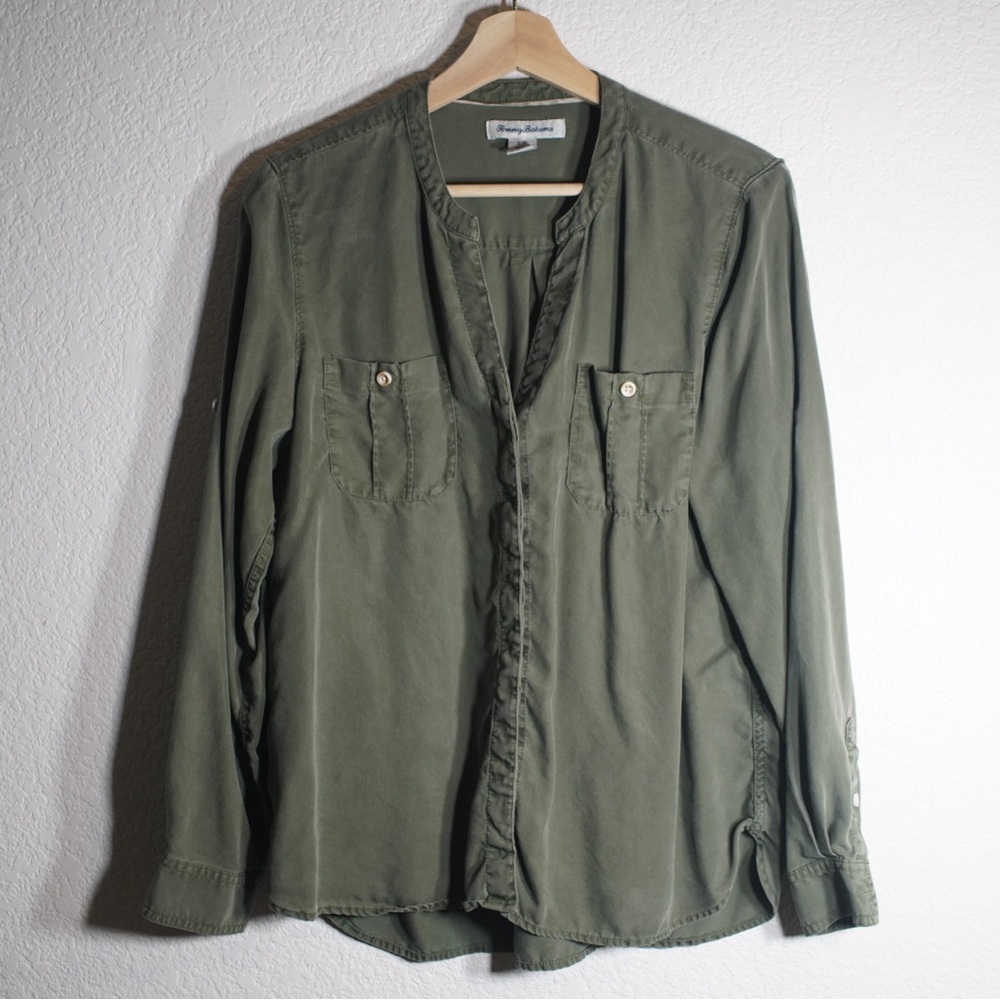 Tommy Bahama Shirt Women's SIZE Small PALM MOSS GREEN button down long sleeve - Picture 1 of 12